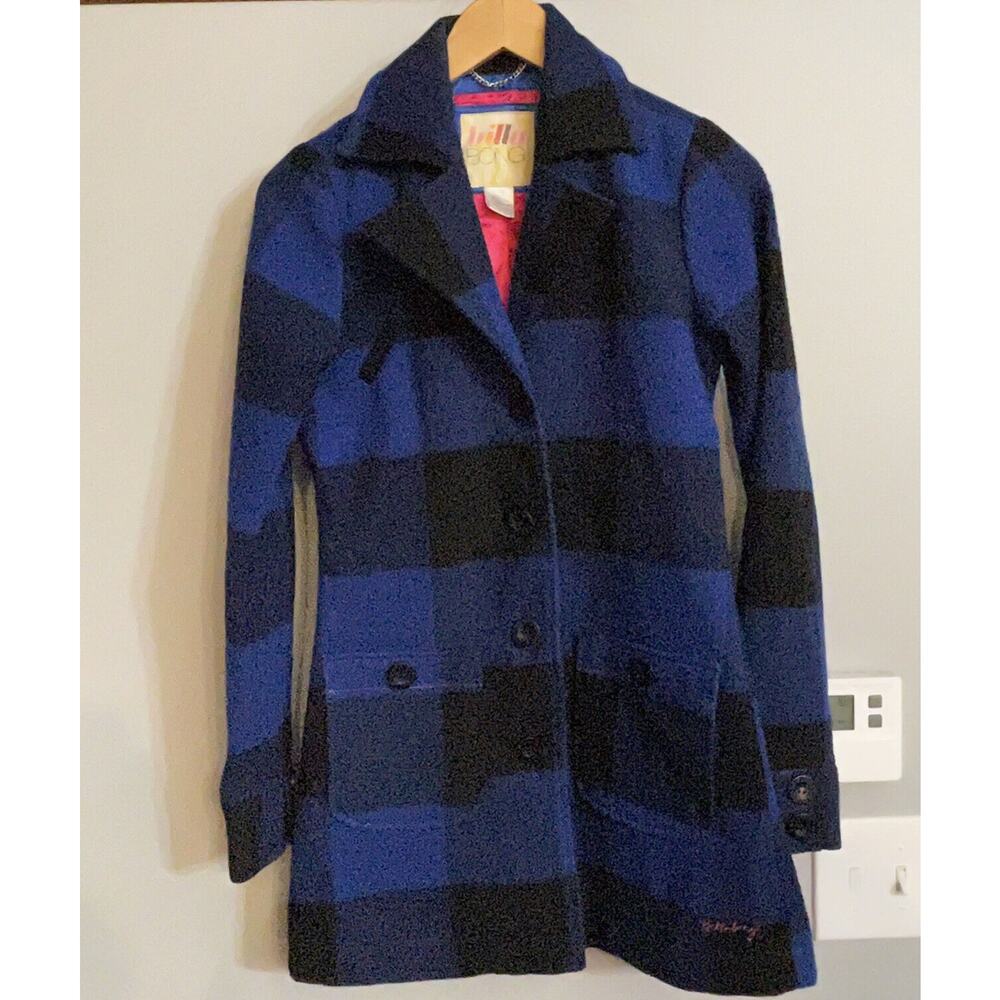 Billabong Coat Wool Blend Buffalo Check Plaid Buttoned Jacket Womems Sz Sm EUC